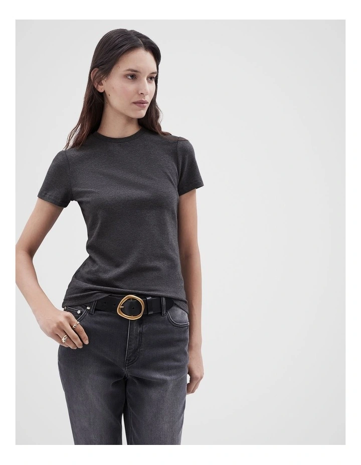 Aus Cotton Fitted Tee in Char Marle