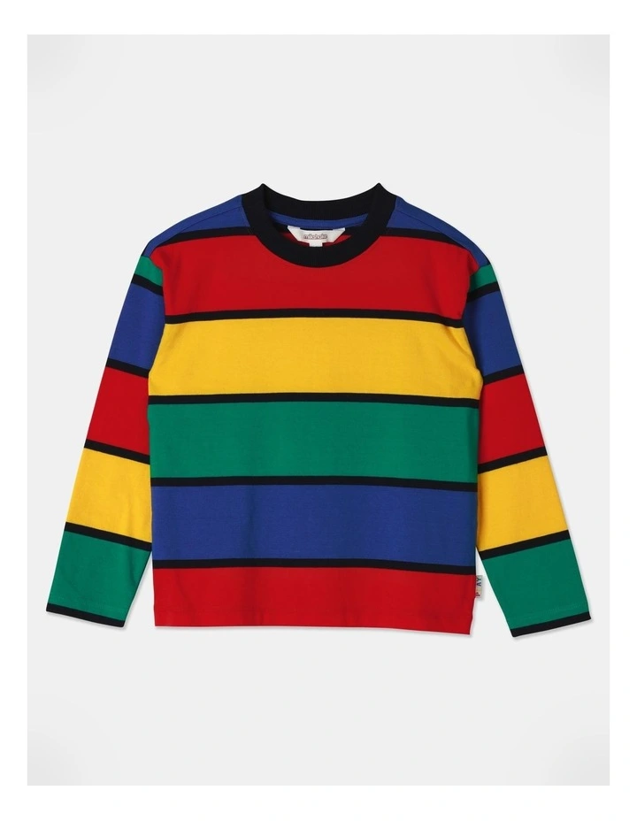 Long Sleeve Stripe Tee in Rainbow