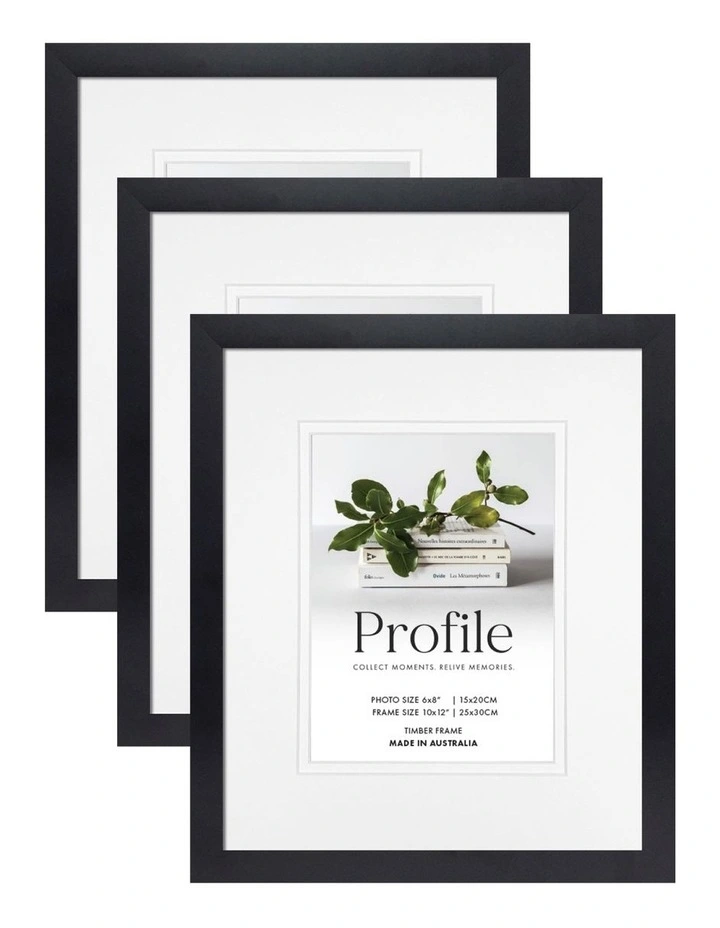 Australia Made Timber Photo Frame 10x12"/6x8" (3 Pack) in Black