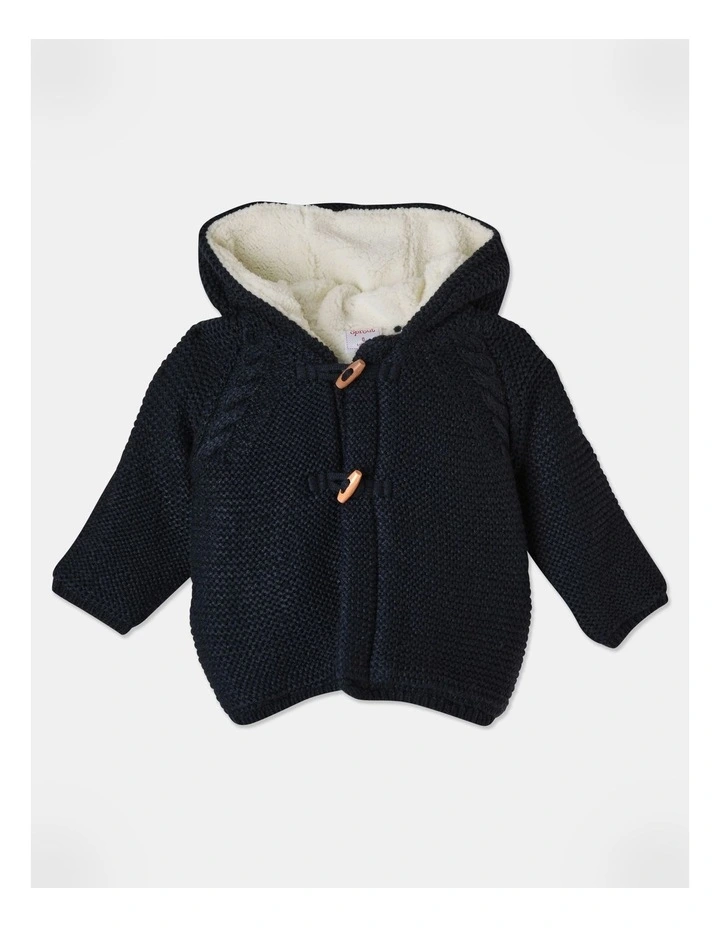 Sherpa Lined Duffle Cardigan in Navy