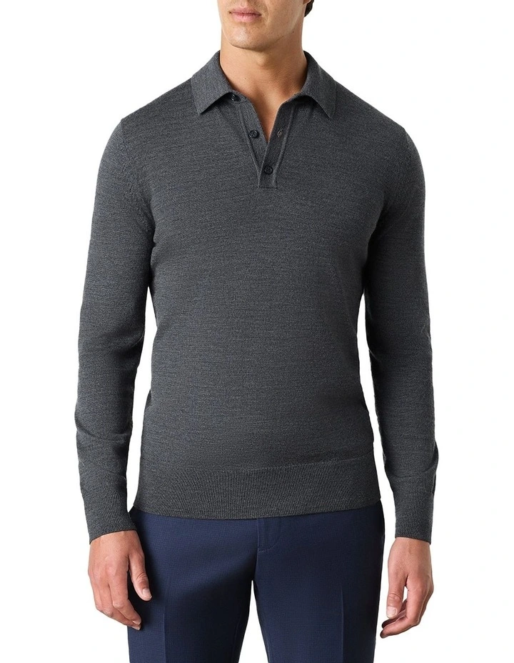 Fraser Ashby Polo Knit in Charcoal Melange