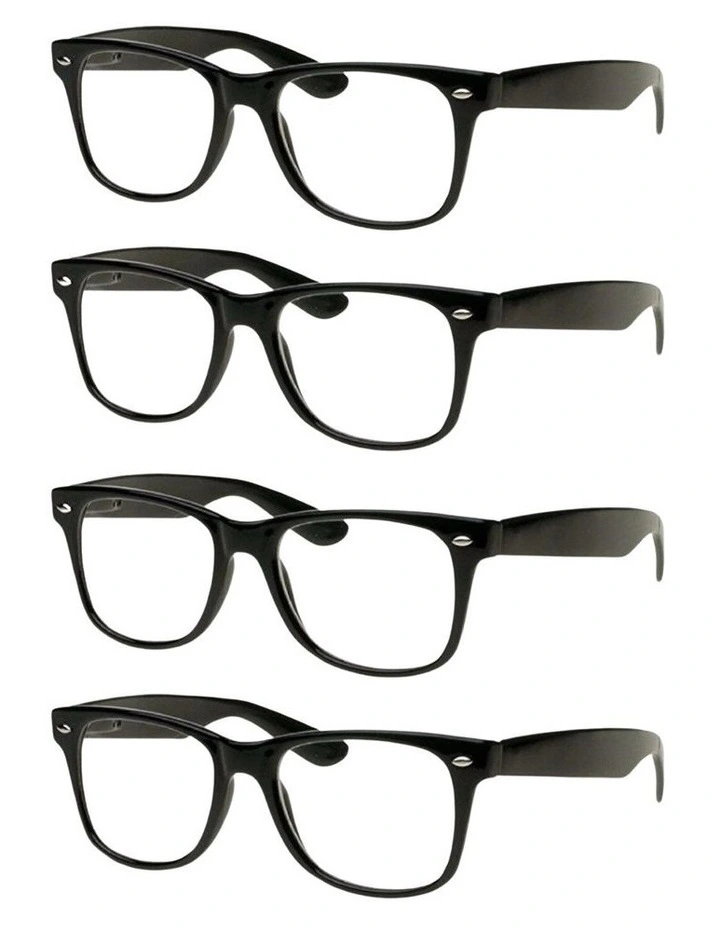 4 Pairs Classic Glasses Clear Lens Frame Retro Nerd Party in Black