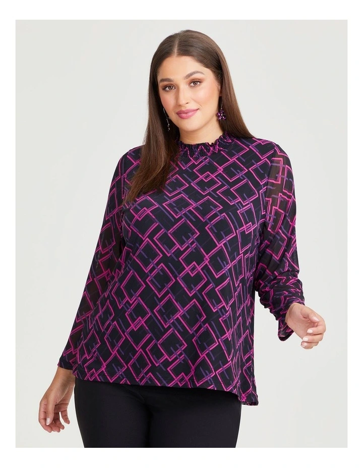Mesh Abstract Geo Bonnie Top in Print