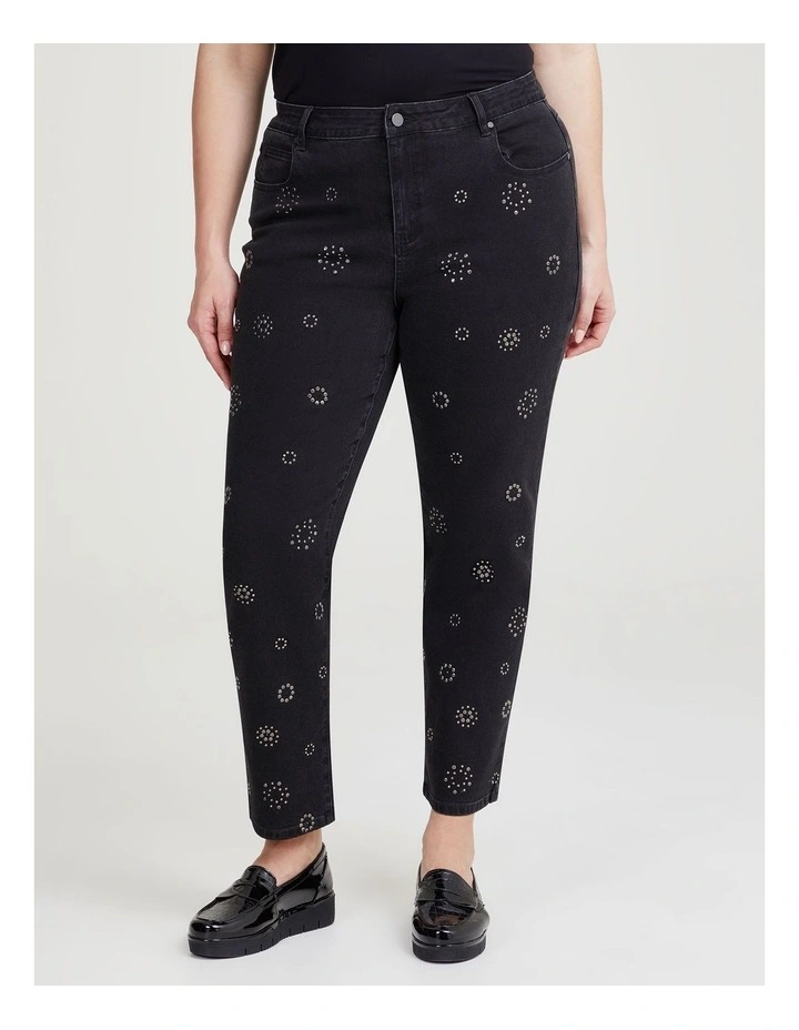 Embellished Straight Leg Jeans in Washed Black