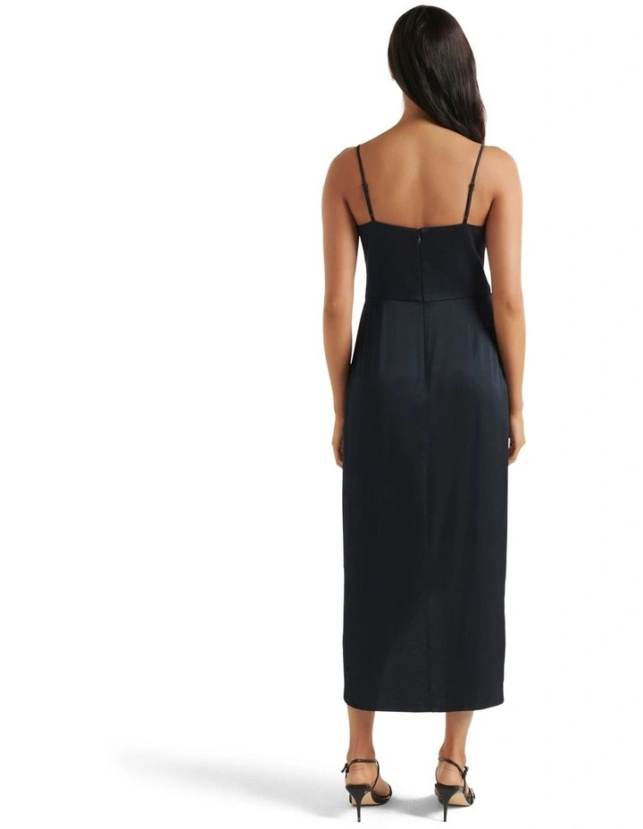 Amanda Drape Satin Midi Dress in Navy