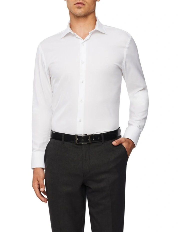 Tailored Long Sleeve Plain Dobby Business Shirt in White