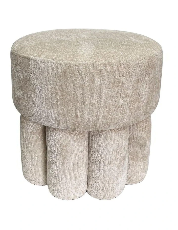 Plush Fabric MDF Footed Ottoman Stool in Beige
