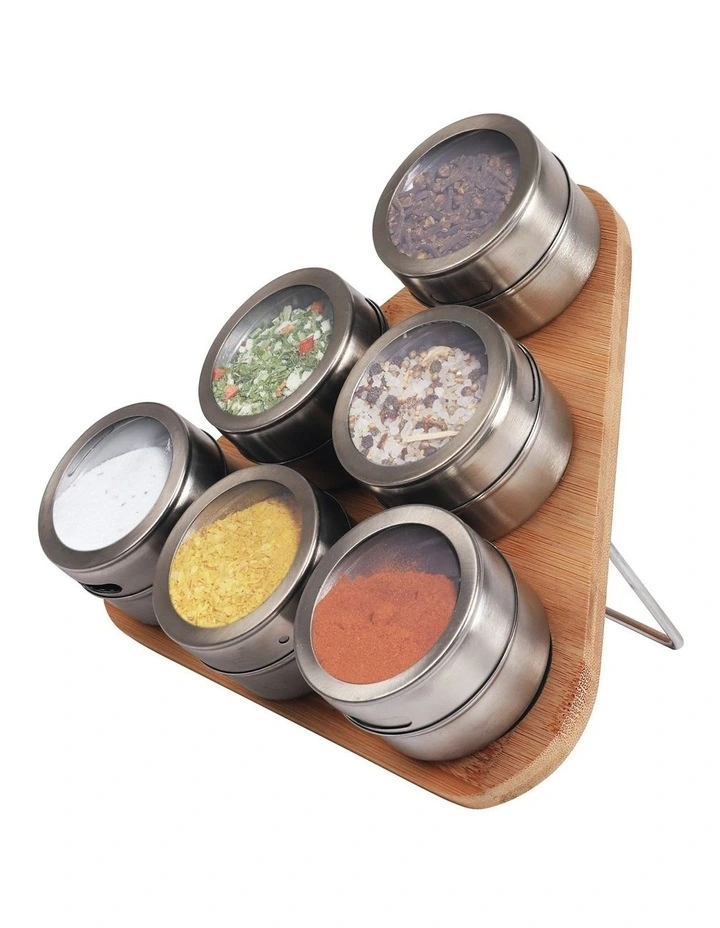 Bamboo Magnetic Spice Rack And Jars