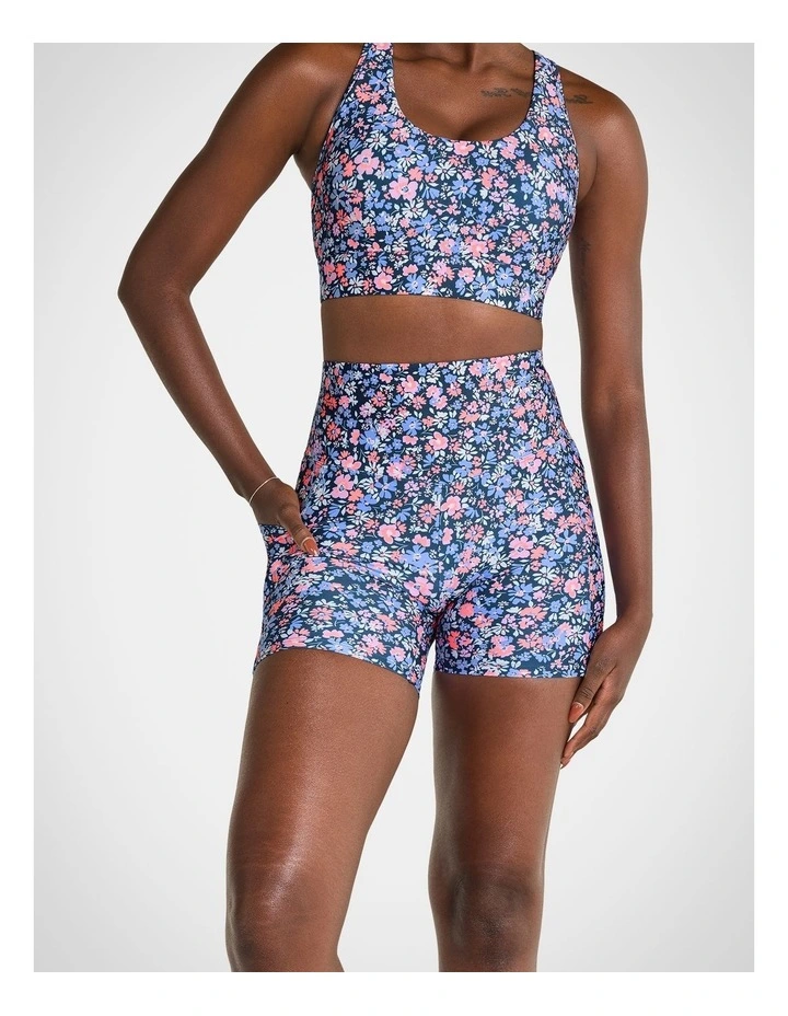 Statement Pocket Mid Thigh Bike Shorts in Coral Floral