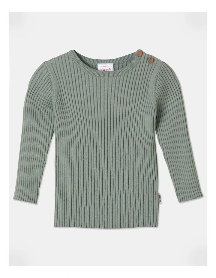 Essential Knitwear Rib Longsleeve Top in Green