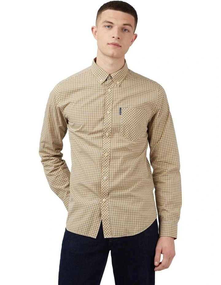 Signature Gingham Long Sleeve Shirt in Stone