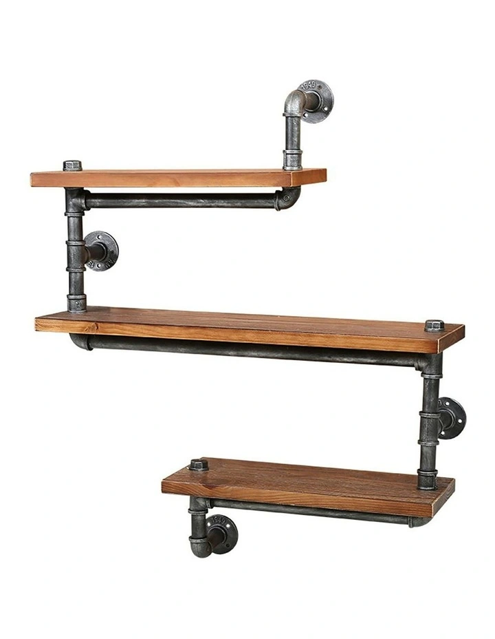 Floating 3 Tiers DIY Pipe Shelf in Brown