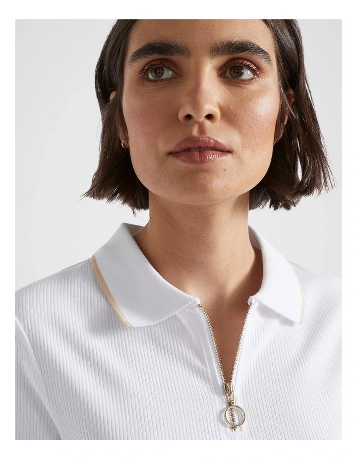 Collared Zip Thru Top in Whisper White