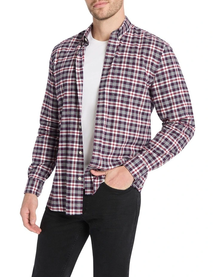 Kaneki Long Sleeve Brushed Check Shirt in Red/Grey