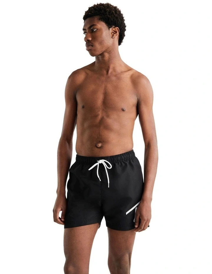 Signature Logo Mid Length Swim Shorts in Black