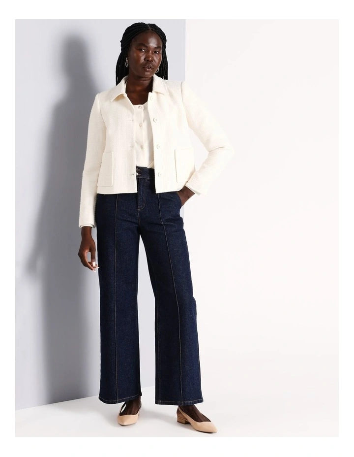 Cropped Boucle Jacket in Ecru
