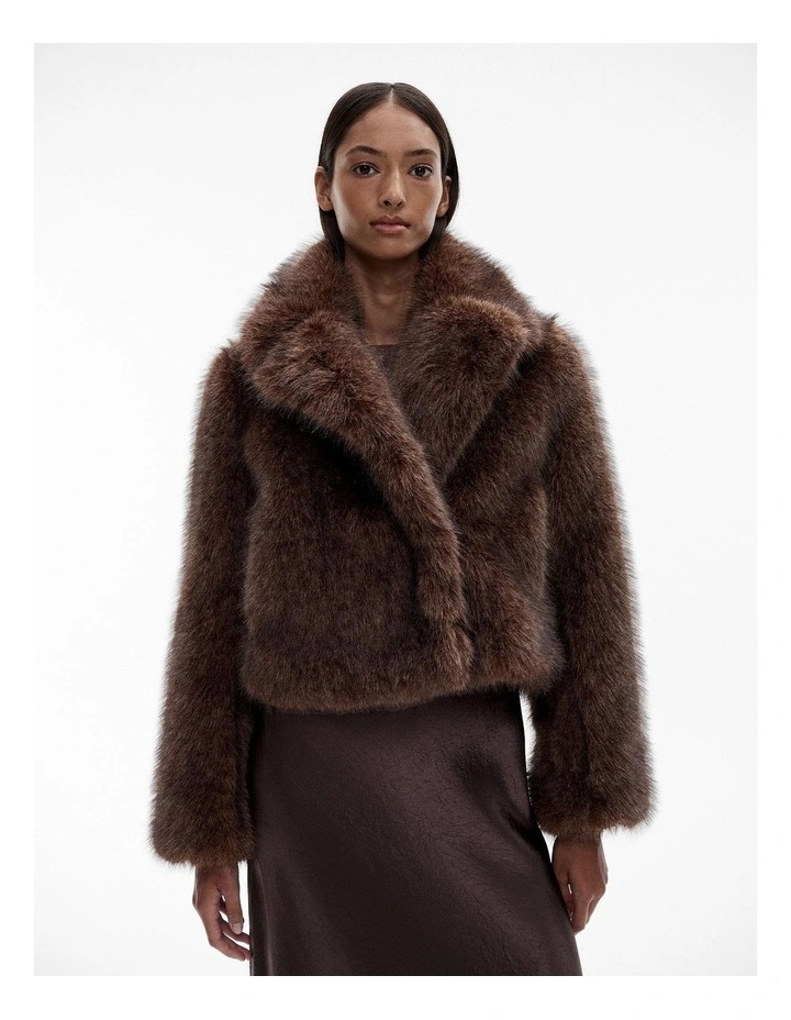 Faux Fur Jacket in Deep Brown