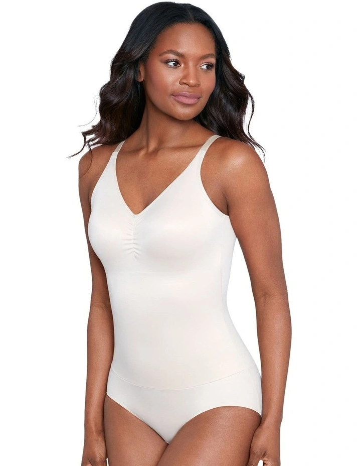 Comfy Curves Wireless Padded Cup Shaping Bodysuit in Warm Beige