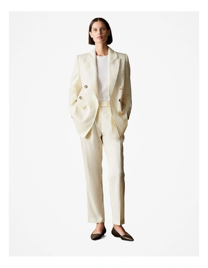 Stretch Wool Pleat Front Pant in Parchment