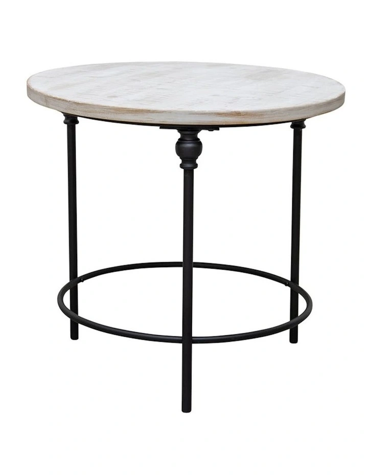 French Round Side Table in Distressed White