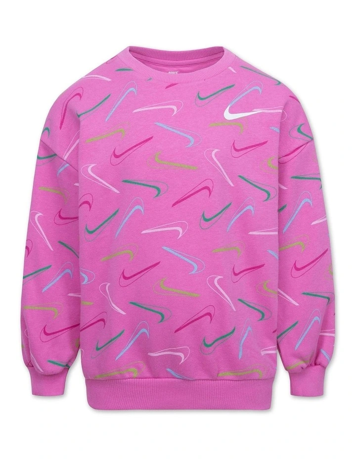 Swoosh Logo Boyfriend Crew Sweater in Pink
