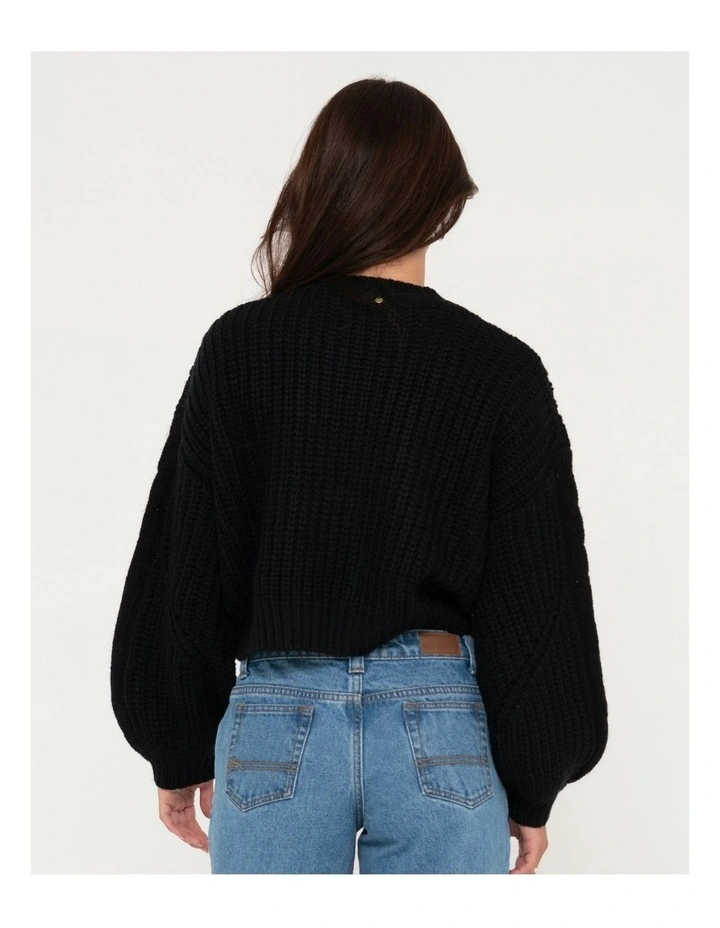 Folktale Crop Chunky Knit Top in Black