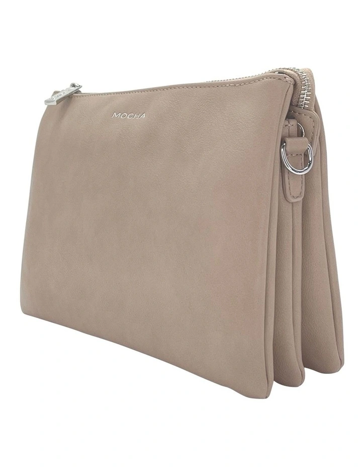 Mocha Triple Jessie Crossbody Bag Taupe/Silver