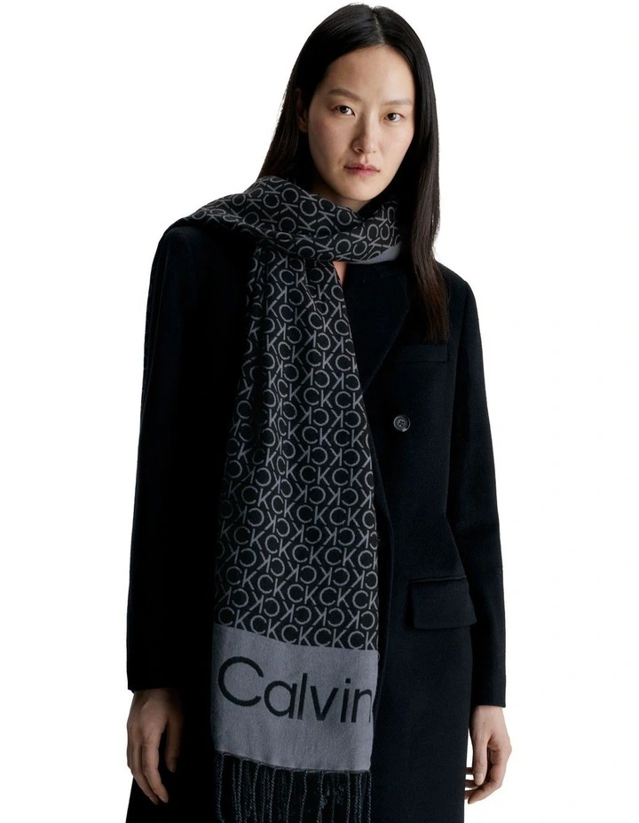 Fringes Monogram Scarf in Black