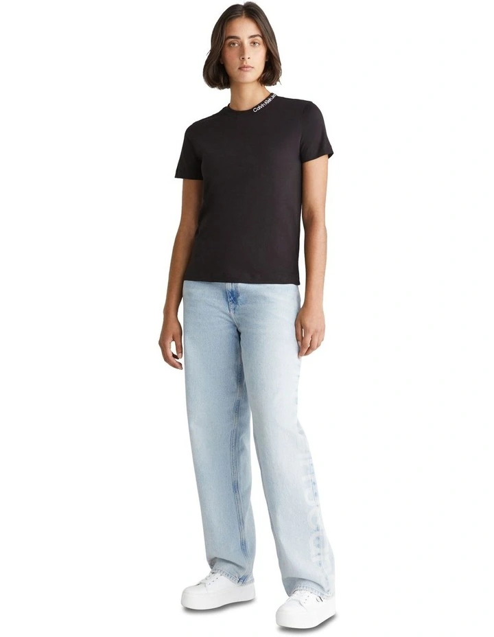 Embroidered Neckline Tee in Black