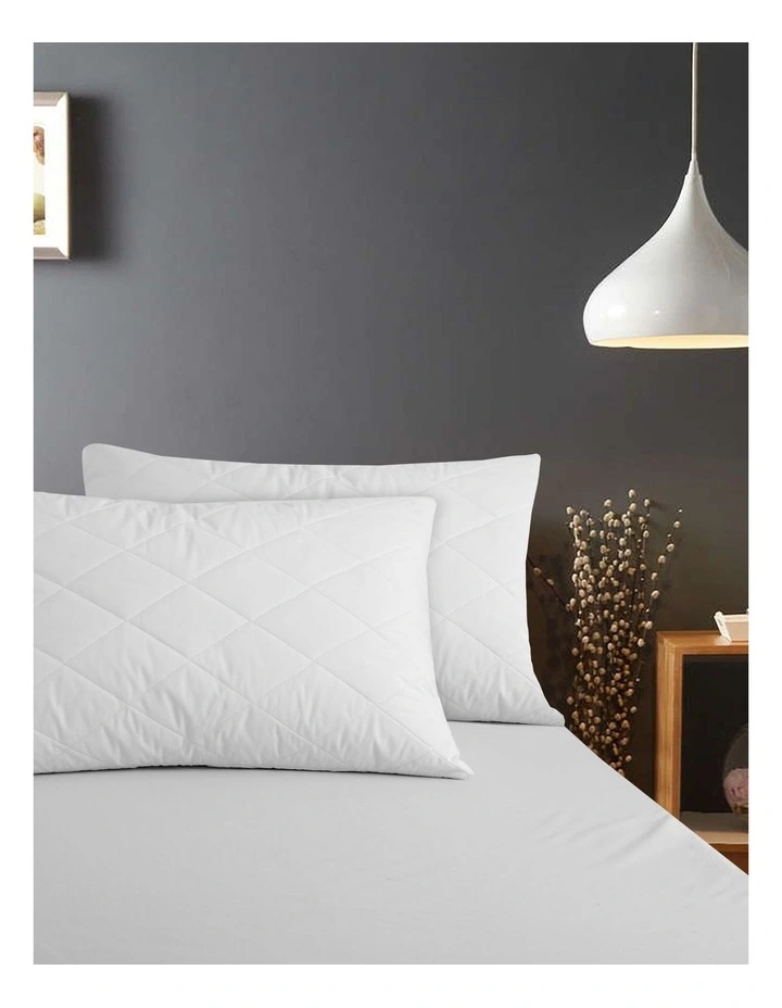 Cotton Quilted Pillow Protector 48x73cm 2 Pack in White