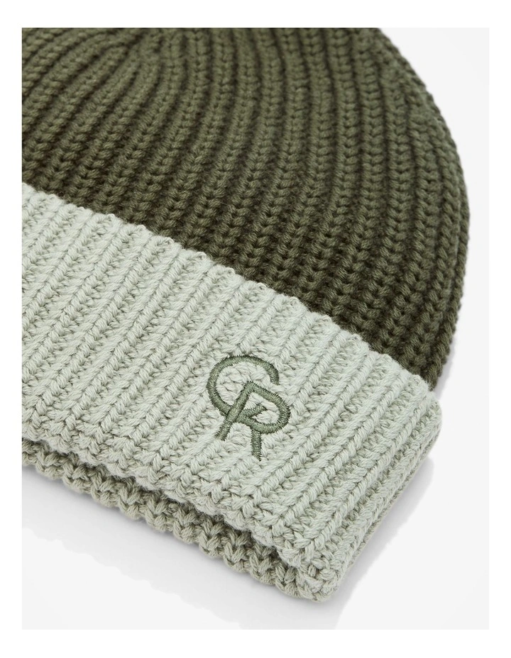 Block Knit Beanie in Khaki