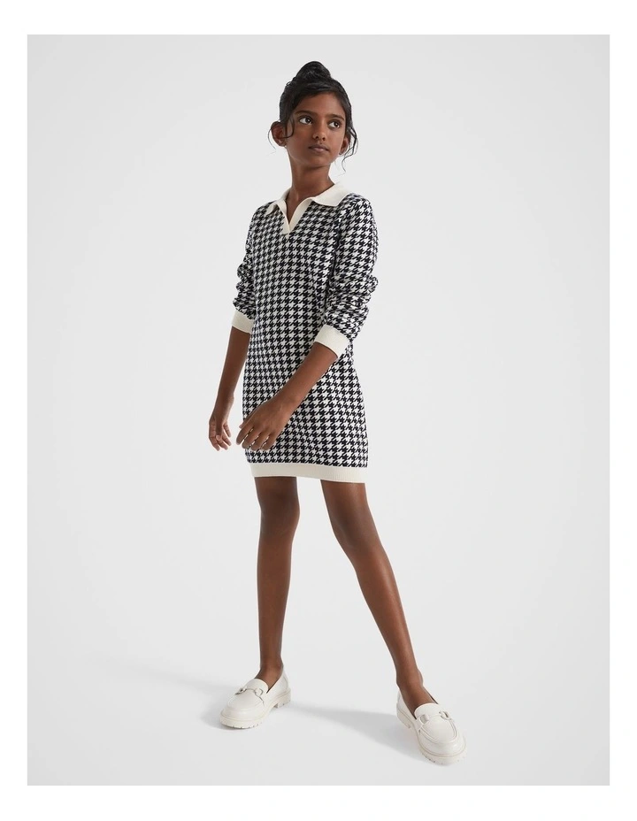 Houndstooth Knit Dress in Midnight Blue