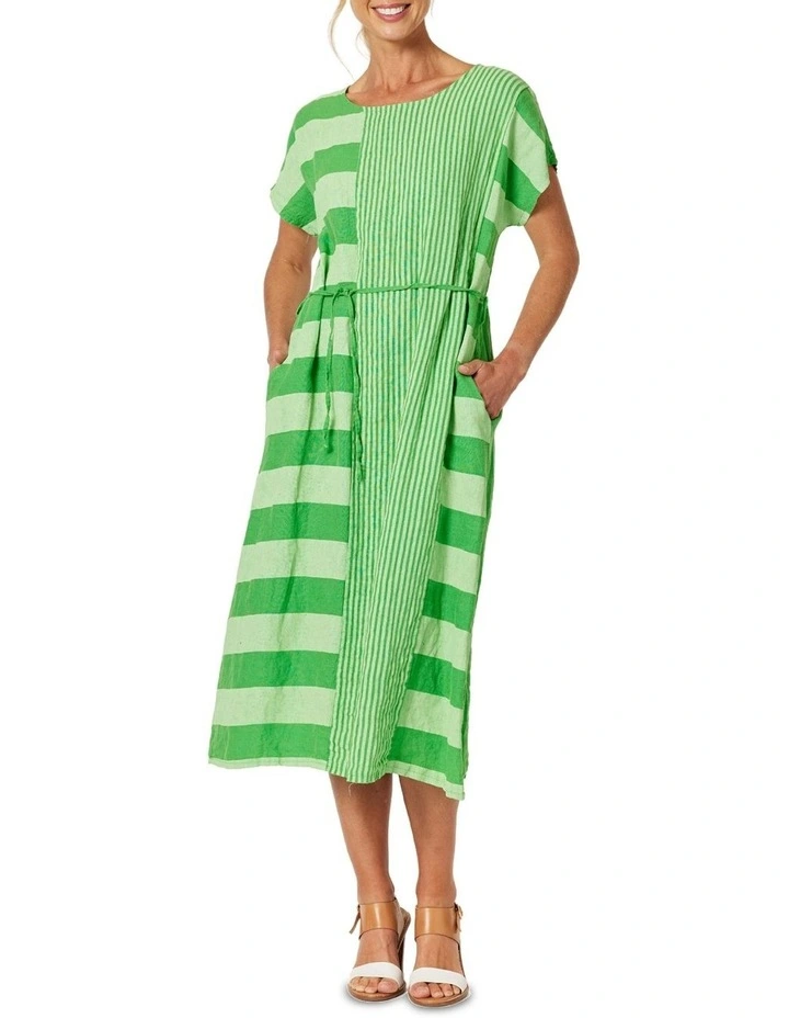Terrace Spliced Linen Dress in Apple