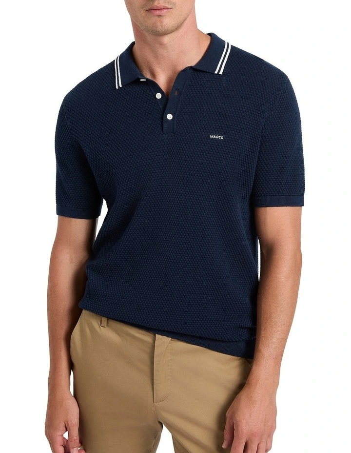Luca Knit Polo Shirt in Navy