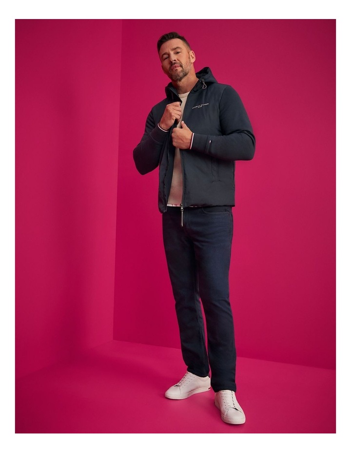 Mix Media Zip Thru Hood Jacket in Blue