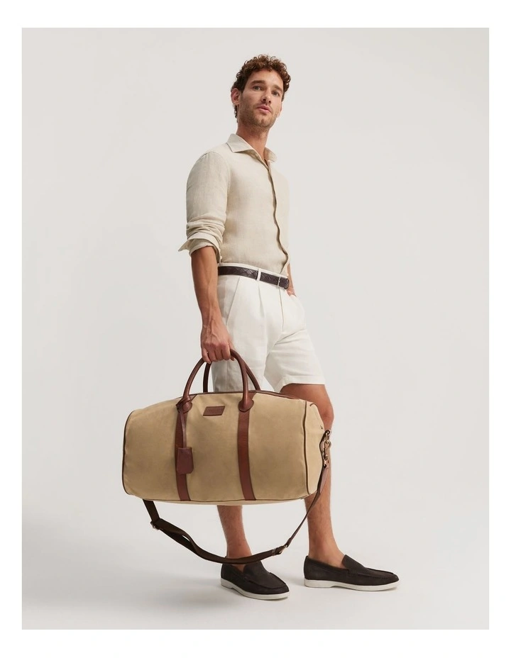 Leather Trim Logo Duffle Bag in Dark Stone