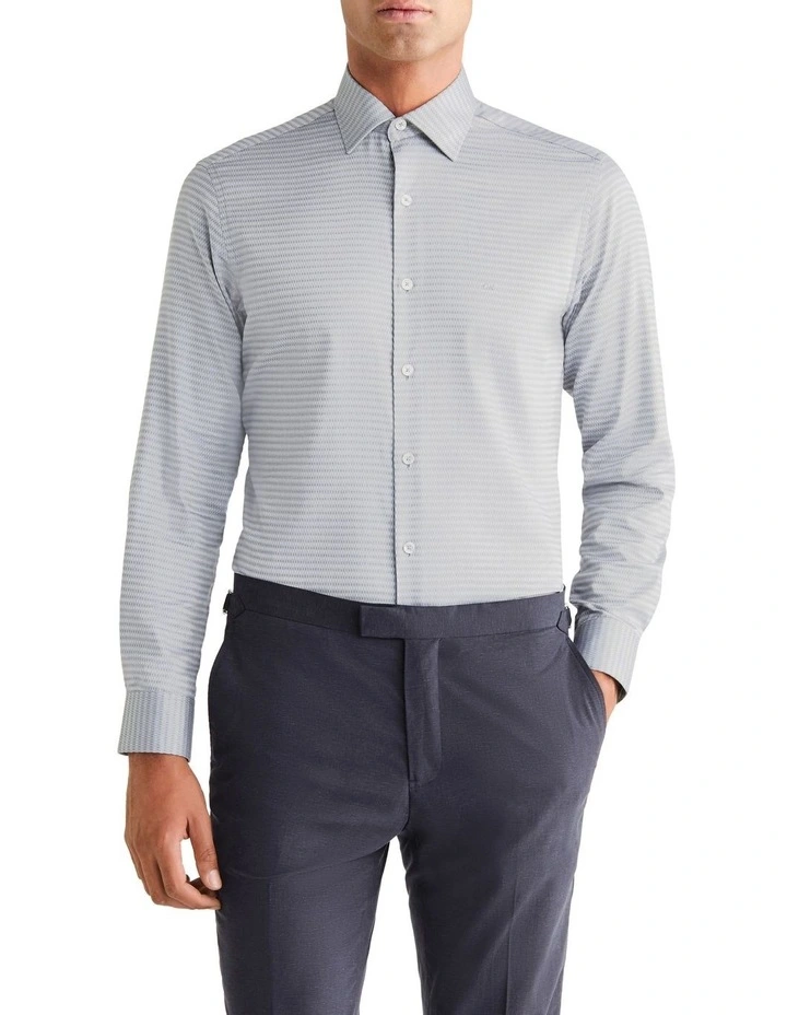 Diamond Dobby Slim Long Sleeve Shirt in Navy
