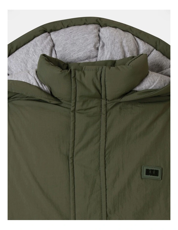 Recycled Puffer Anorak Jacket in Khaki