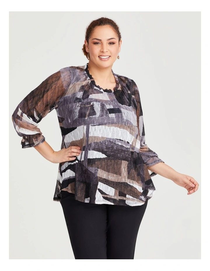 Abstract Lace Mesh Top in Print