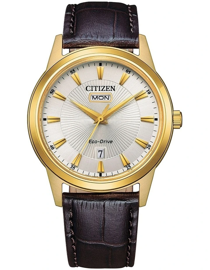 Eco-Drive Dress Leather Watch In Gold/Brown