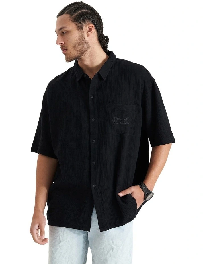 Destroyer Oversized Short Sleeve Resort Shirt in Jet Black