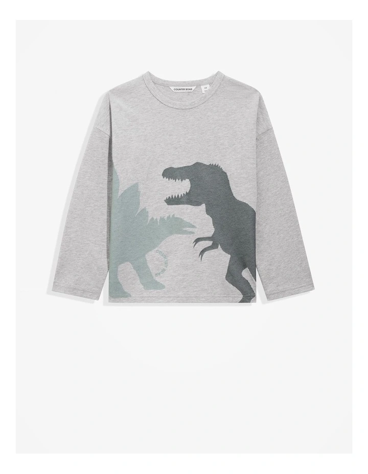 Organically Grown Cotton Dino T-shirt in Light Grey Marle
