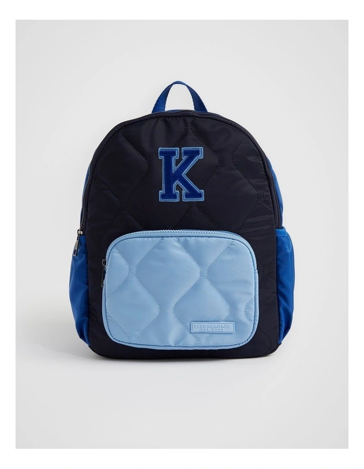 Quilted Initial "K" Backpack in Navy