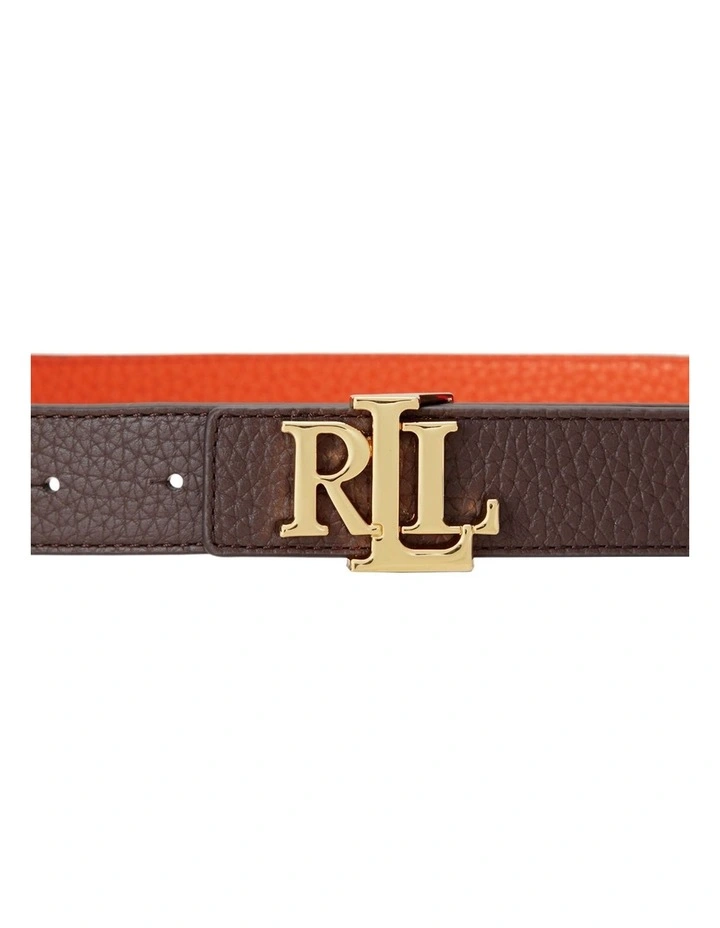 Logo Reversible Pebbled Leather Belt in Brown