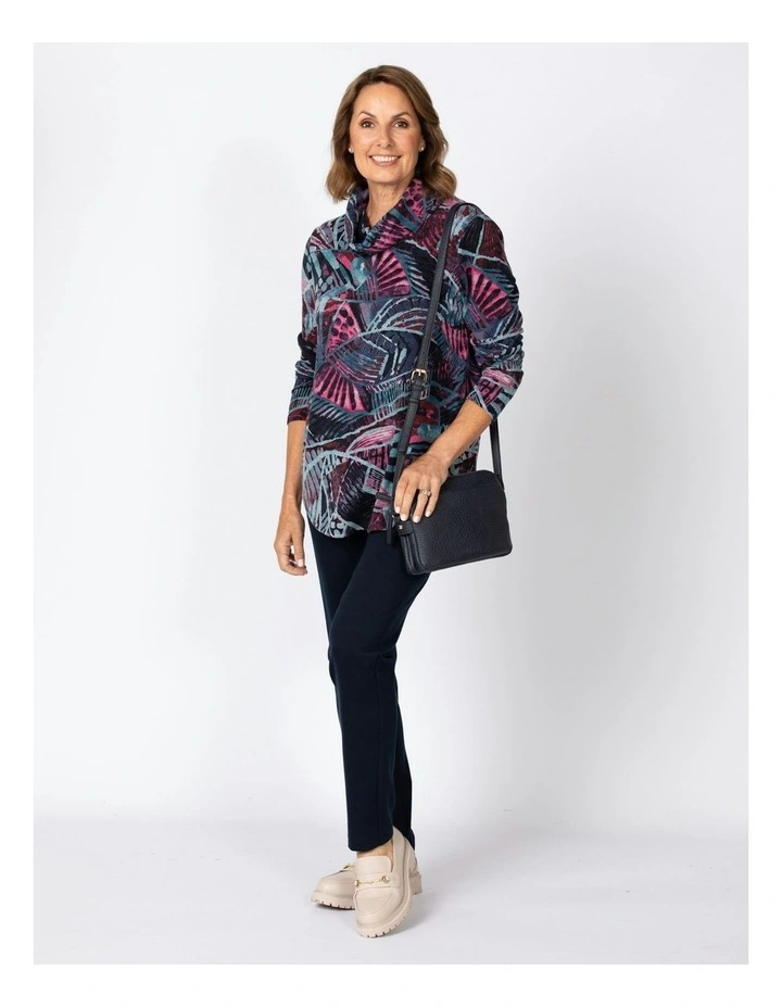 Ines Curved Hem Cowl Top in Blue/Pink