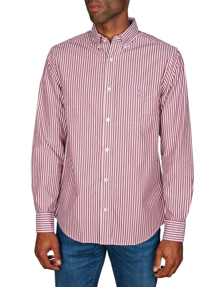 Regular Fit Striped Poplin Shirt in Plumped Red
