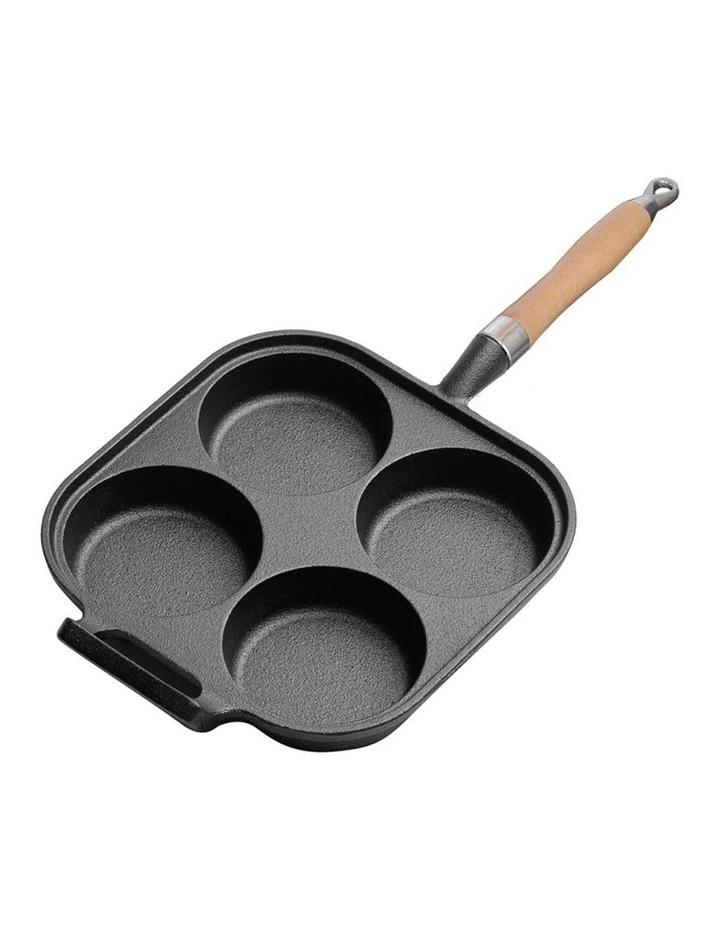 4 Mold Cast Iron Fry Pan in Black