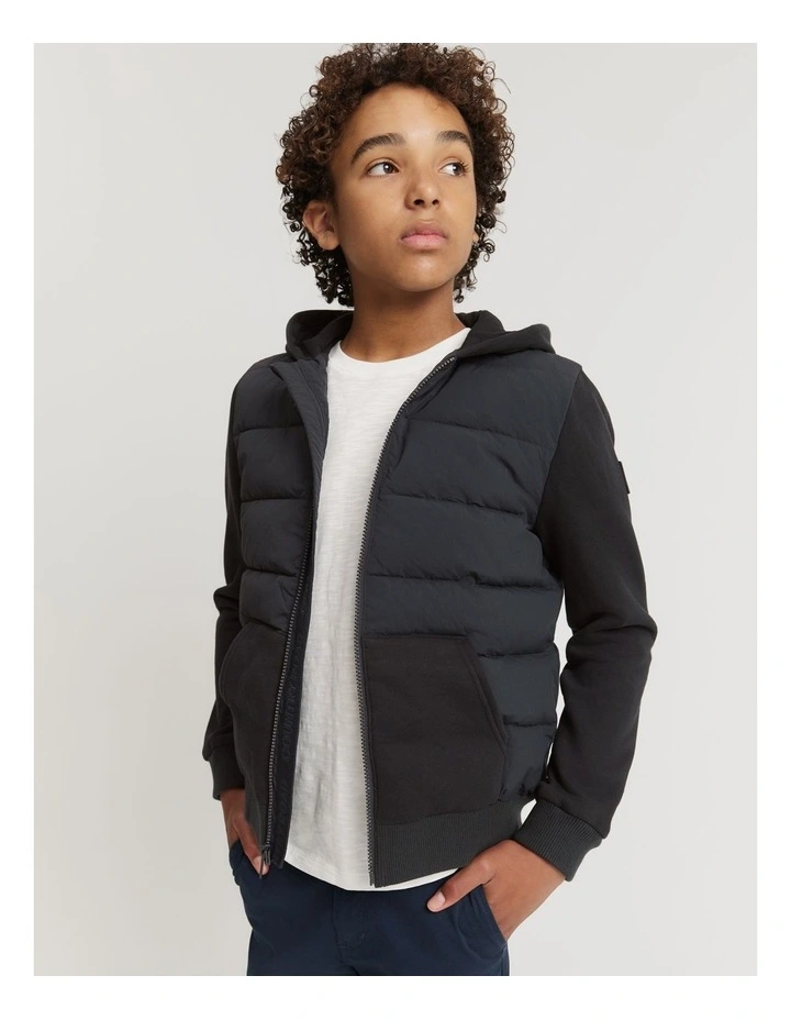 Recycled Nylon Puffer Sweat Jacket in Black