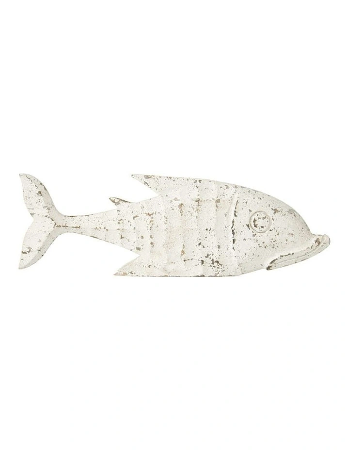 Handmade Wooden Fish Table Ornament 60cm in White