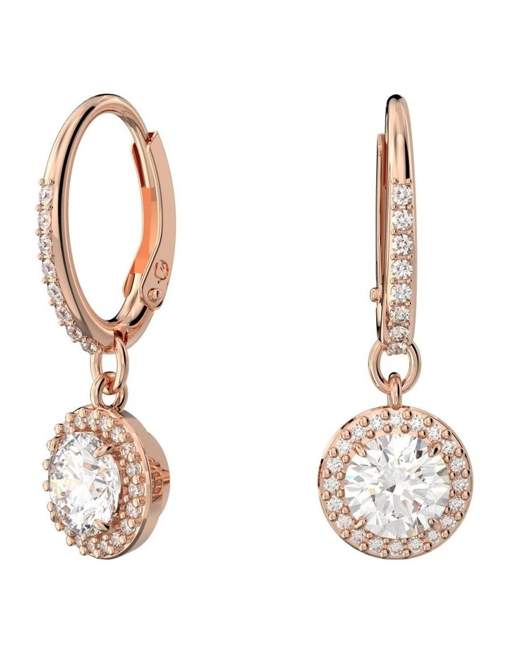 Constella Drop Earrings Round Cut Pave Rose Gold-Tone Plated in White
